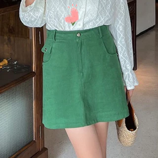 CiCi Plus+(805)กระโปรงสั้นลูกฟูกทรงเอกระเป๋าหน้า มีซับ ทรงน่ารัก ใส่สบาย สไตล์สาว plussize