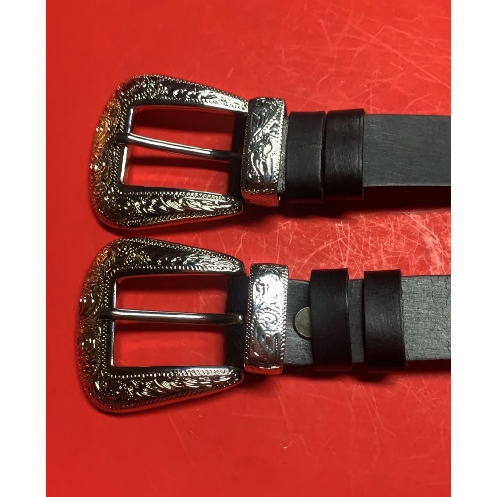 เข็มขัดหนังฟอกฟาดดำหัวชุดคาวบอยมาแรงดอกไม้1.2นิ้วมีหัว+ห่วง+หางแบรนด์ORIENTEL