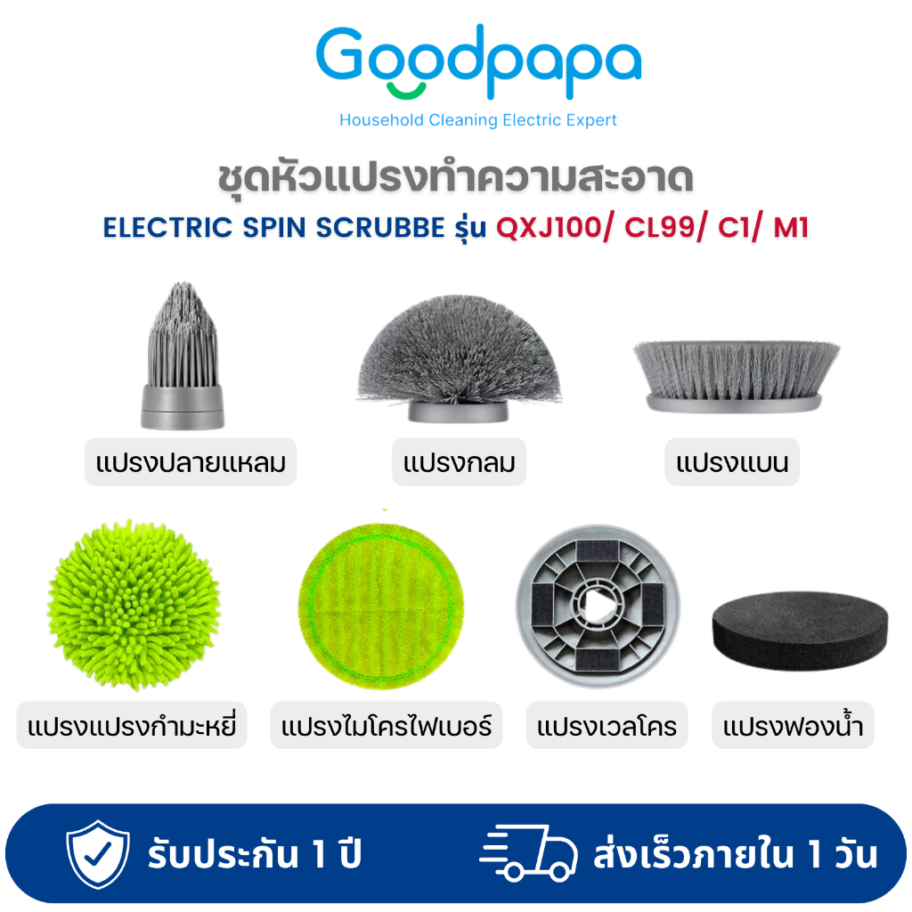 Goodpapa Electric Spin Scrubber ชุดหัวแปรงทำความสะอาดไฟฟ้า สำหรับ รุ่น QXJ100/ CL99/ C1 วัสดุอย่างดี