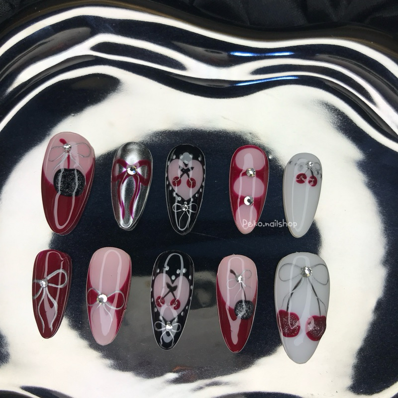 Cherry dark press on nails