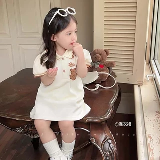 PRINCESS KESLI ชุดเดรสโปโล ลายหมี แฟชั่นฤดูร้อน สไตล์เกาหลี สําหรับเด็กผู้หญิง อายุ 1-9 ปี