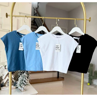 เสื้อCrop คอกลมแขนล้ำ ป้ายtop เข้ารูปแมทช์ง่าย ผ้ายูนิcotton นุ่มเด้ง ส่งไว PT04