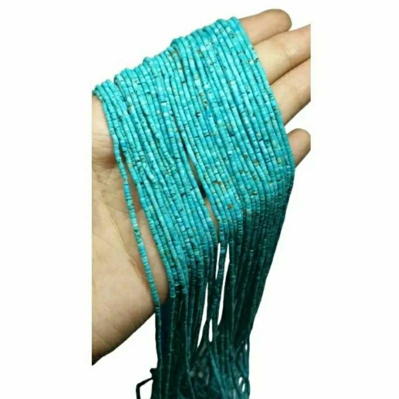 หินเทอร์ควอยส์ หินแท้ธรรมชาติ 1 เส้น ขนาด 2มม. 1 Strand of Natural Turquoise 2mm Tube Heishi Bead Jewelry Making Supply