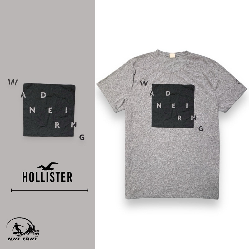 Hollister เสื้อยืดคอกลม แขนสั้น สีเทา สกรีนลาย ผ้านิ่ม ใส่นุ่มสบาย ไซส์XL ของแท้ พร้อมส่ง