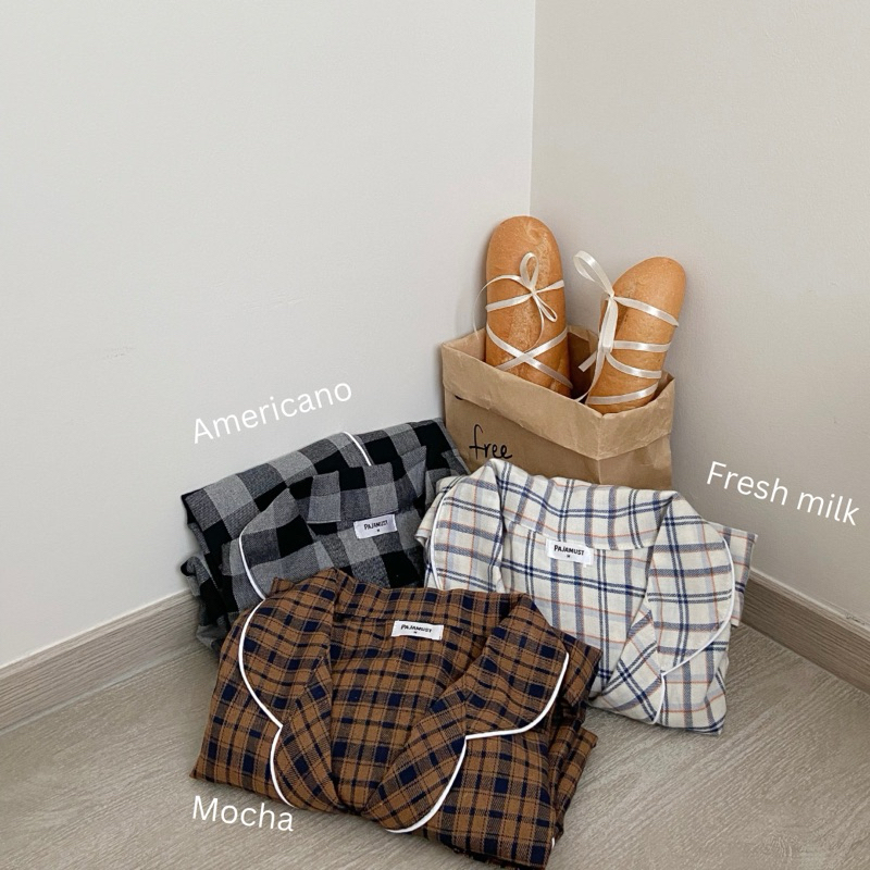 ชุดนอนมินิมอล ชุดนอนแขนยาวขายาว ชุดนอนสไตล์เกาหลี