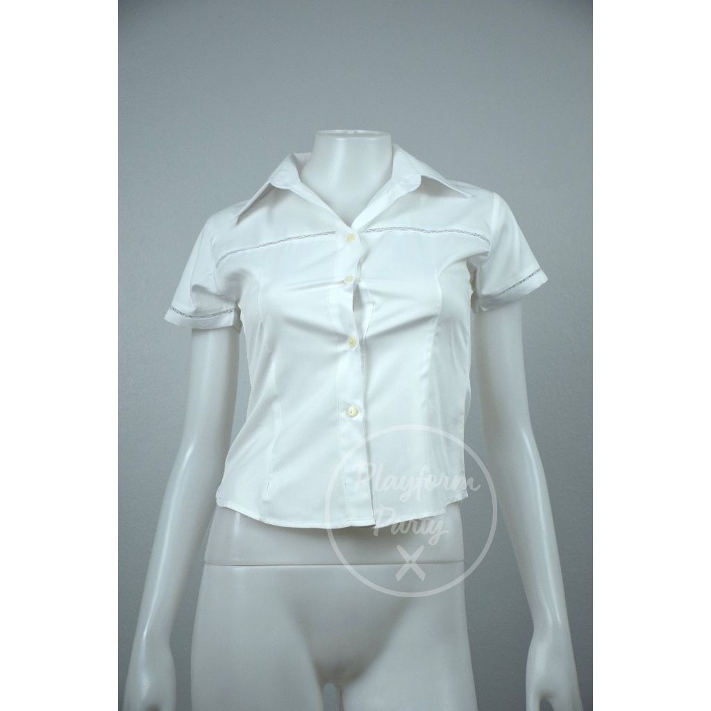 (ราคาโรงงาน) เสื้อนักศึกษาสาบลูกไม้ ขาวธรรมดา ไซส์ S - XL
