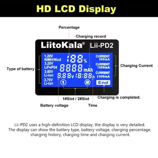 ที่ชาร์จถ่าน ที่ชาร์จ เครื่องชาร์จถ่าน LiitoKala Lii-PD2 รองรับ 26650 21700 20700 18650 18490 18350 AA AAA - Battery Cha