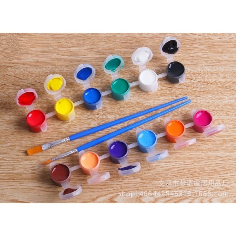 (พร้อมส่ง )เซตสีอะคลิลิค 12สี พร้อม พู่กันระบายสี 2แท่ง Color Cartridge Sensory Play
