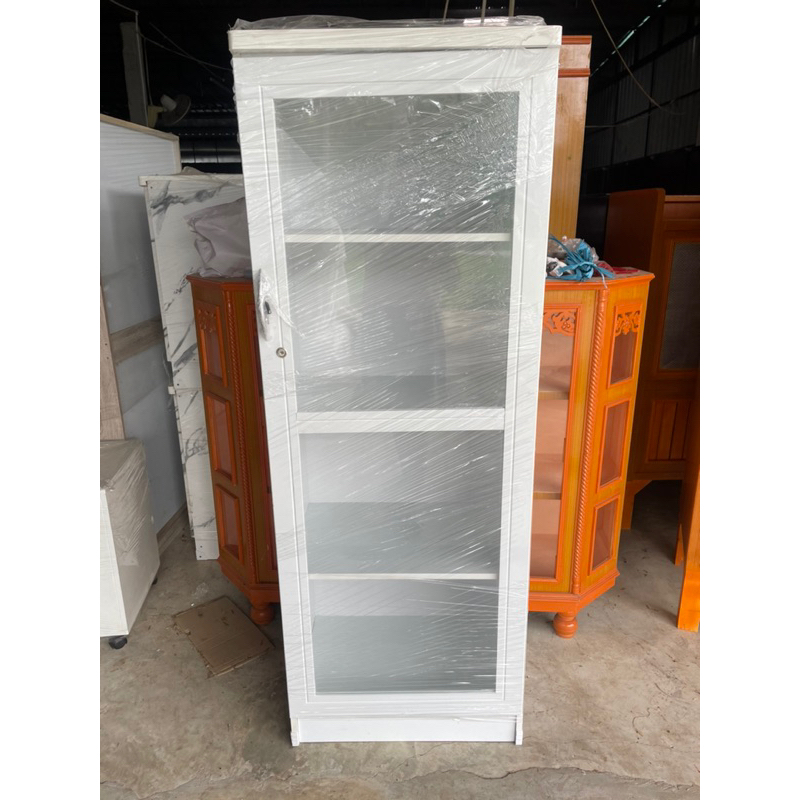 ตู้เก็บของอเนกประสงค์ ตู้โชว์ชั้นประตูเปิด บานเดียว กว้าง60cm ประกอบสำเร็จแล้ว