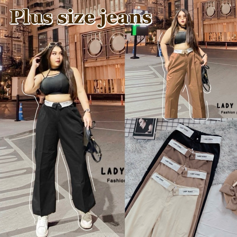 กางเกงขายาว รุ่นขอบพับ เอวสม็อคหลัง งาน Y2K สาวอวบ ไซต์ใหญ่