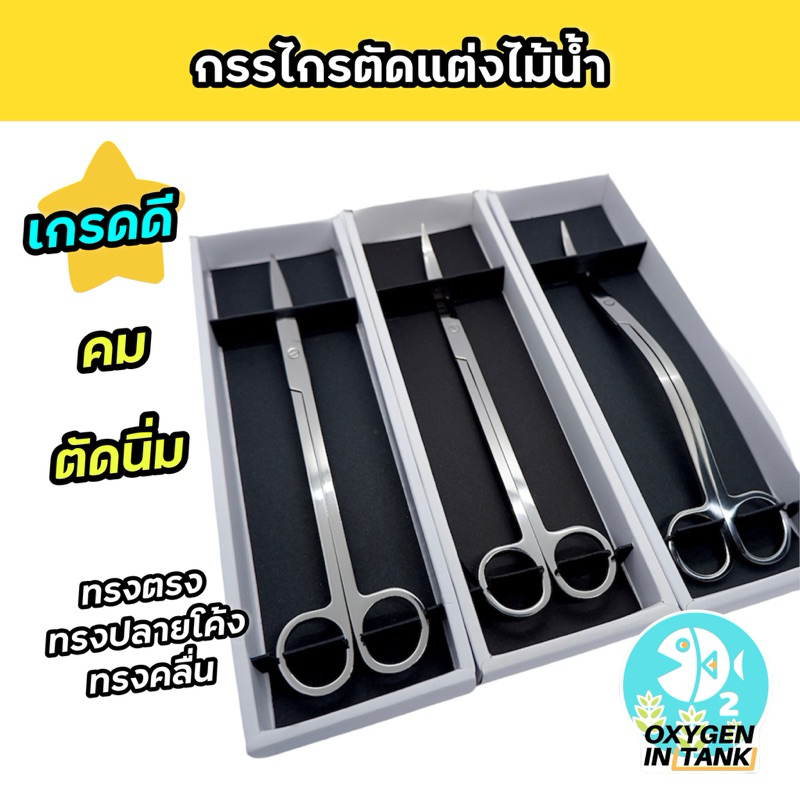 กรรไกรตัดแต่งไม้น้ำ ทรงคลื่น ทรงตรง ทรงปลายงอ สแตนเลส เกรดดี