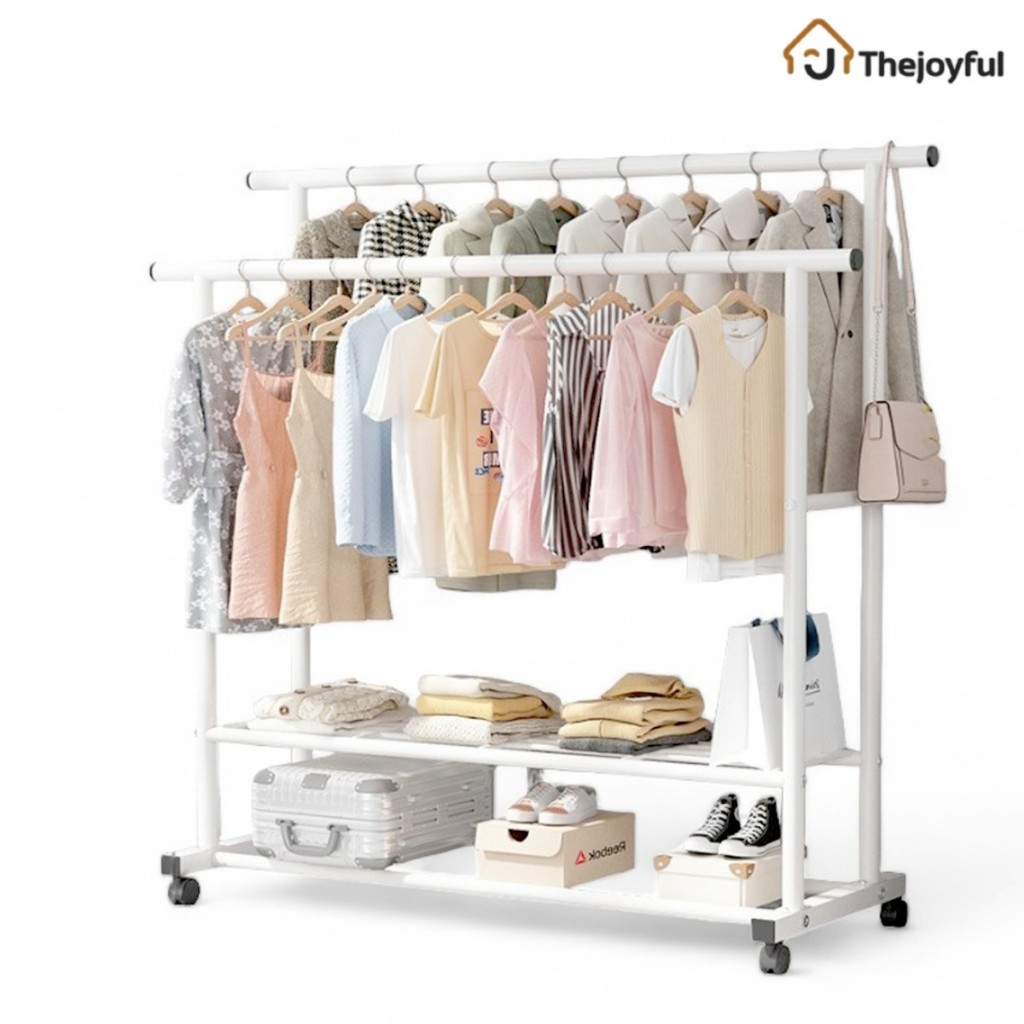 ราวตากผ้า แขวนเสื้อผ้า Coat Rack ราวแขวนเสื้อผ้ามีล้อ บาร์คู่ บาร์เดี่ยว กว้าง 120/150cm. Thejoyful