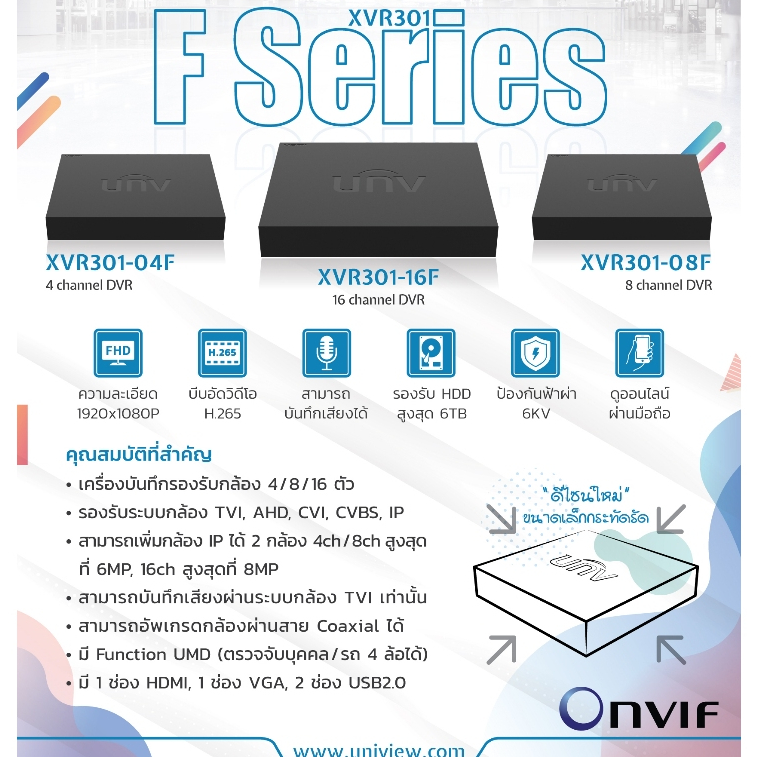 เครื่องบันทึก UNV  XVR301-F Series  UNV XVR301-04F  UNV XVR301-08F เครื่องบันทึกกล้อง CCTV DVR 4/8 ช่อง รับประกัน 3ปี