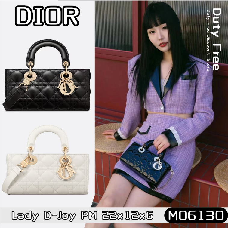 💼Dior Lady D-Joy PM Tote Bag ดิออร์✨กระเป๋าถือสตรี/กระเป๋าสะพายไหล่/สายสะพายไหล่ถอดออกได้ M0613O