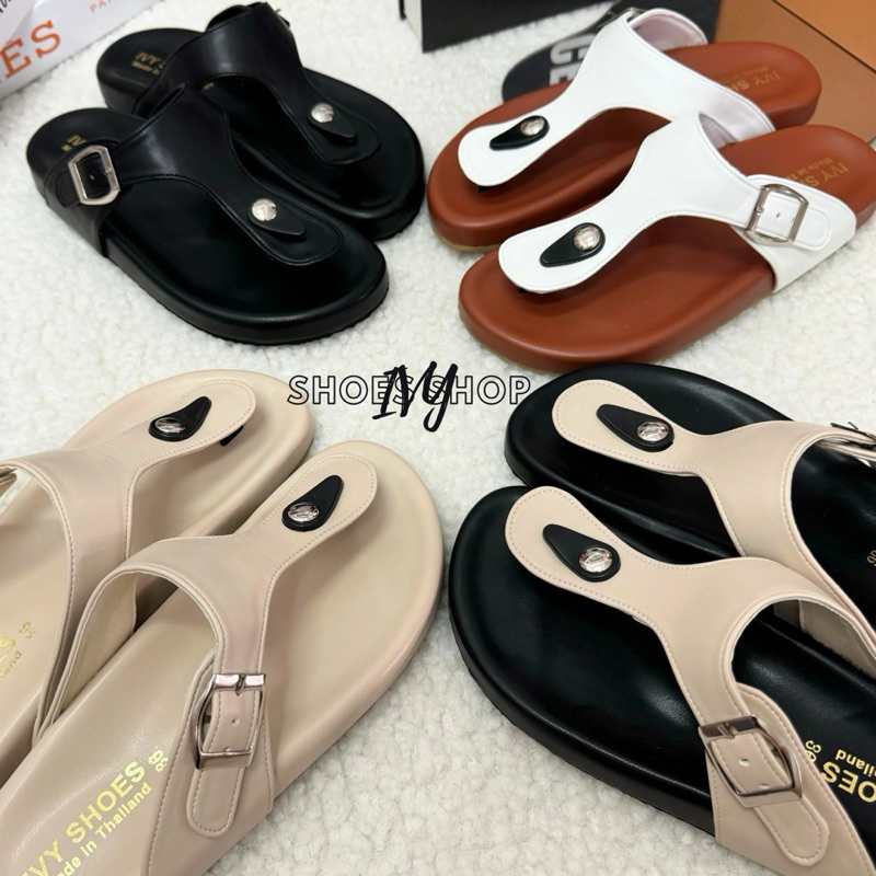 รองเท้าแตะ IVY SHOES รุ่นหูหนีบ หนังนิ่ม พื้นนุ่ม มินิมอล (แบบทูโทน) มี 4 สี รองเท้าผู้หญิง