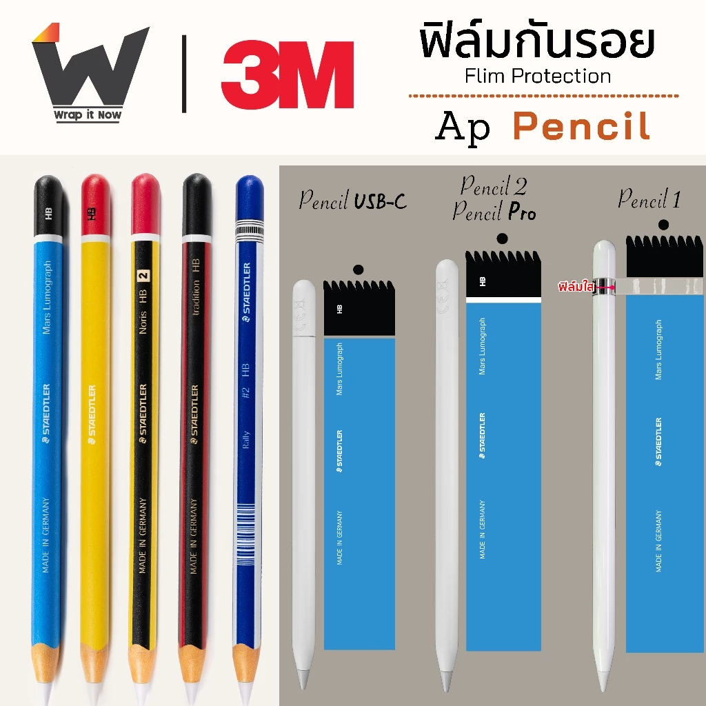 ฟิล์มกันรอย รอบตัว ใช้สำหรับ Pencil ทั้งรุ่น Pro / 1 / 2 และรุ่น USB-C ปากกาไอแพค ฟิล์มปากกา ฟิล์มดินสอ