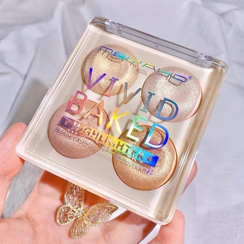 N447 MSYAHO พาเลทไฮไลท์โดนัท 4 สี กลิตเตอร์ ฉ่ำวาว เนื้อละเอียด เม็ดสีแน่น ติดทน