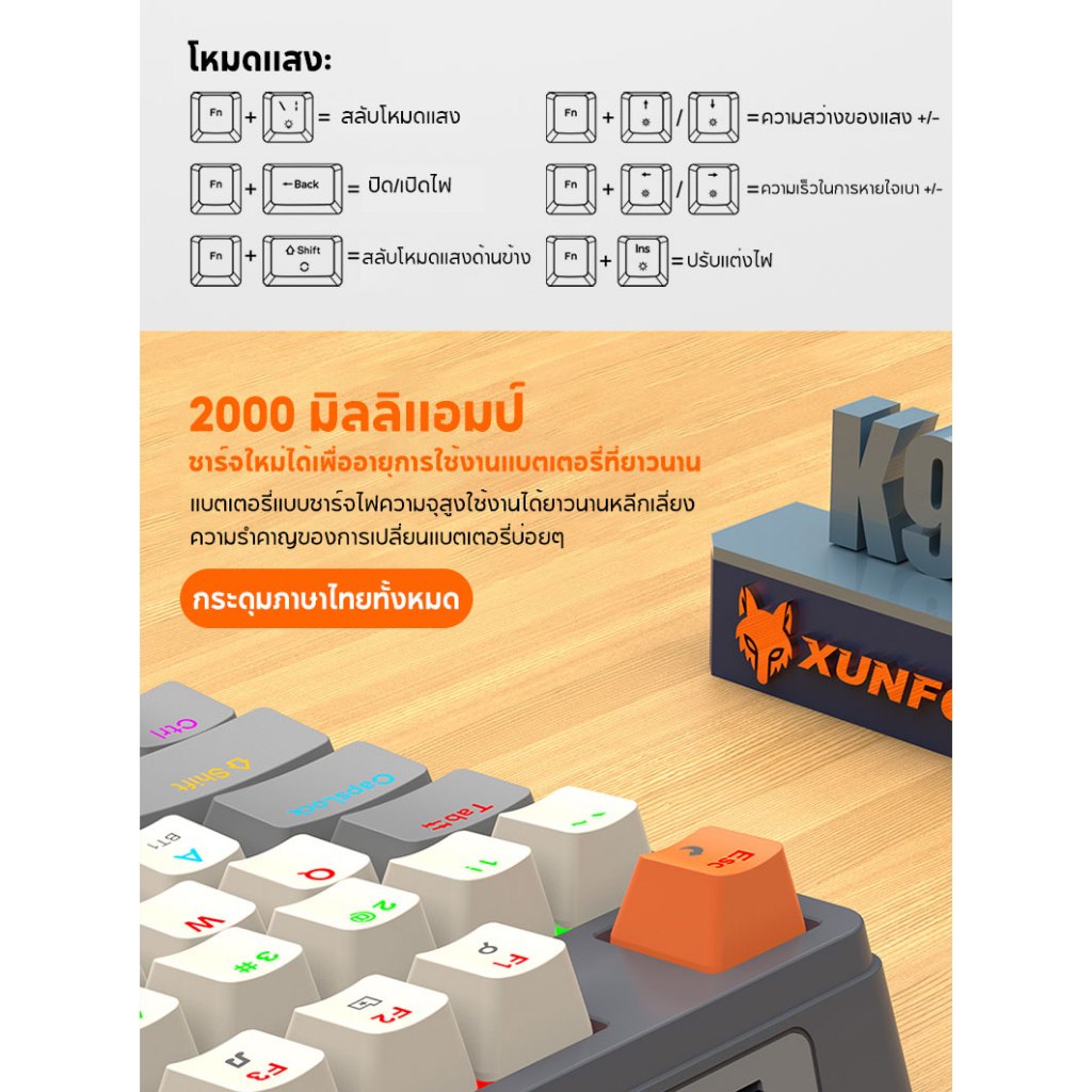 JDL รับประกัน 3 ปี K95 ไทยTri-mode Mechanical Keyboard / Bluetooth + 2.4G + แบบมีสาย / 96 ปุ่ม /คีย์บอร์ดเกมมิ่ง RGB LED