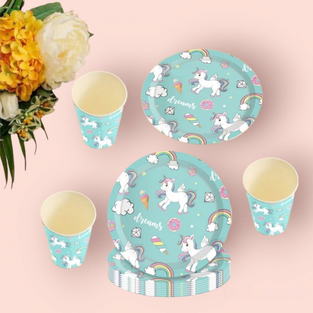 Unicorn Birthday Party Disposable Paper Plate Napkin Cup จานกระดาษ แก้วกระดาษ ทิชชู่ ยูนิคอร์น ปาร์ตี้ วันเกิด