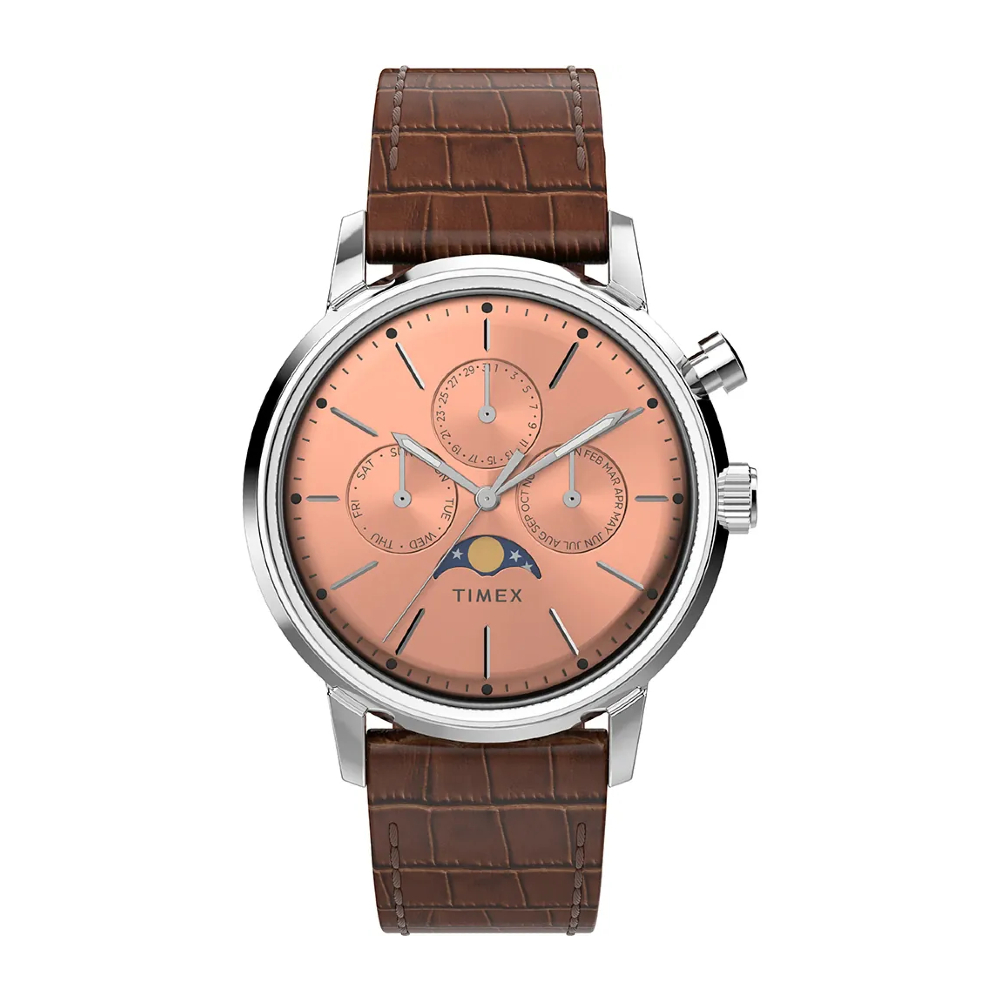 Timex TW2W51100 Marlin® Moon Phase Leather Strap Watch 40mm นาฬิกา นาฬิกาข้อมือ นาฬิกาข้อมือผู้ชาย
