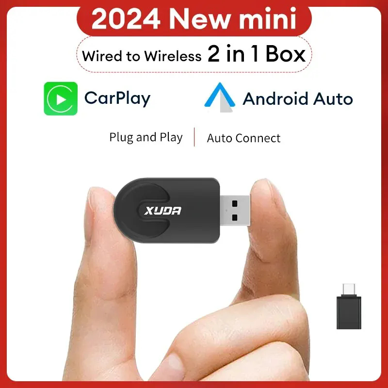 2 In 1 กล่อง AI สมาร์ทคาร์เพลย์ แบบใช้สาย เป็นไร้สาย USB ดองเกิล ขนาดเล็ก พร้อม USB Plug and Play รองรับการอัพเกรด OTA