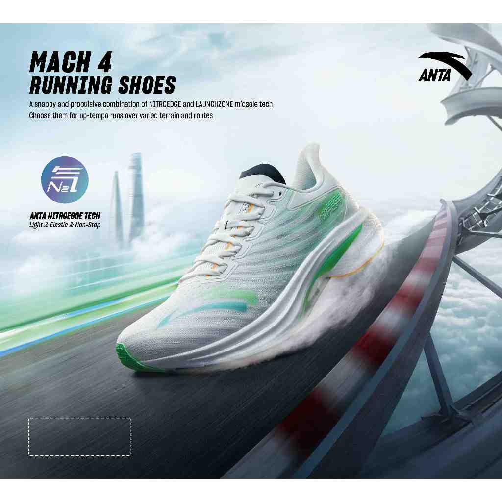 ANTA Mach 4 Men Running Shoes Nitroedge รองเท้าสำหรับคนเท้าแบน Shoes 1124A5583-5 Official Store