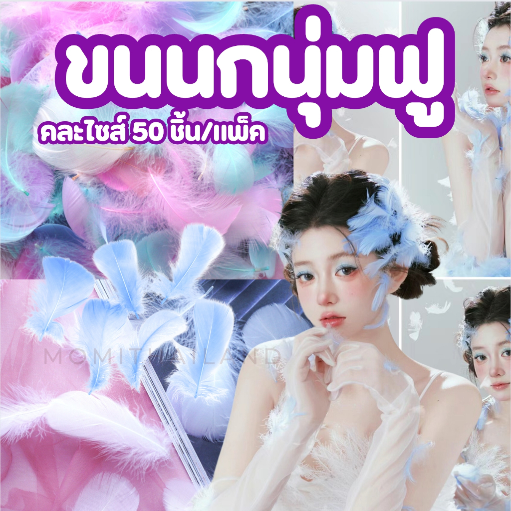 ขนนกนุ่มฟู ขนนกเฟอร์ คละไซส์ 50 ชิ้น/แพ็ค