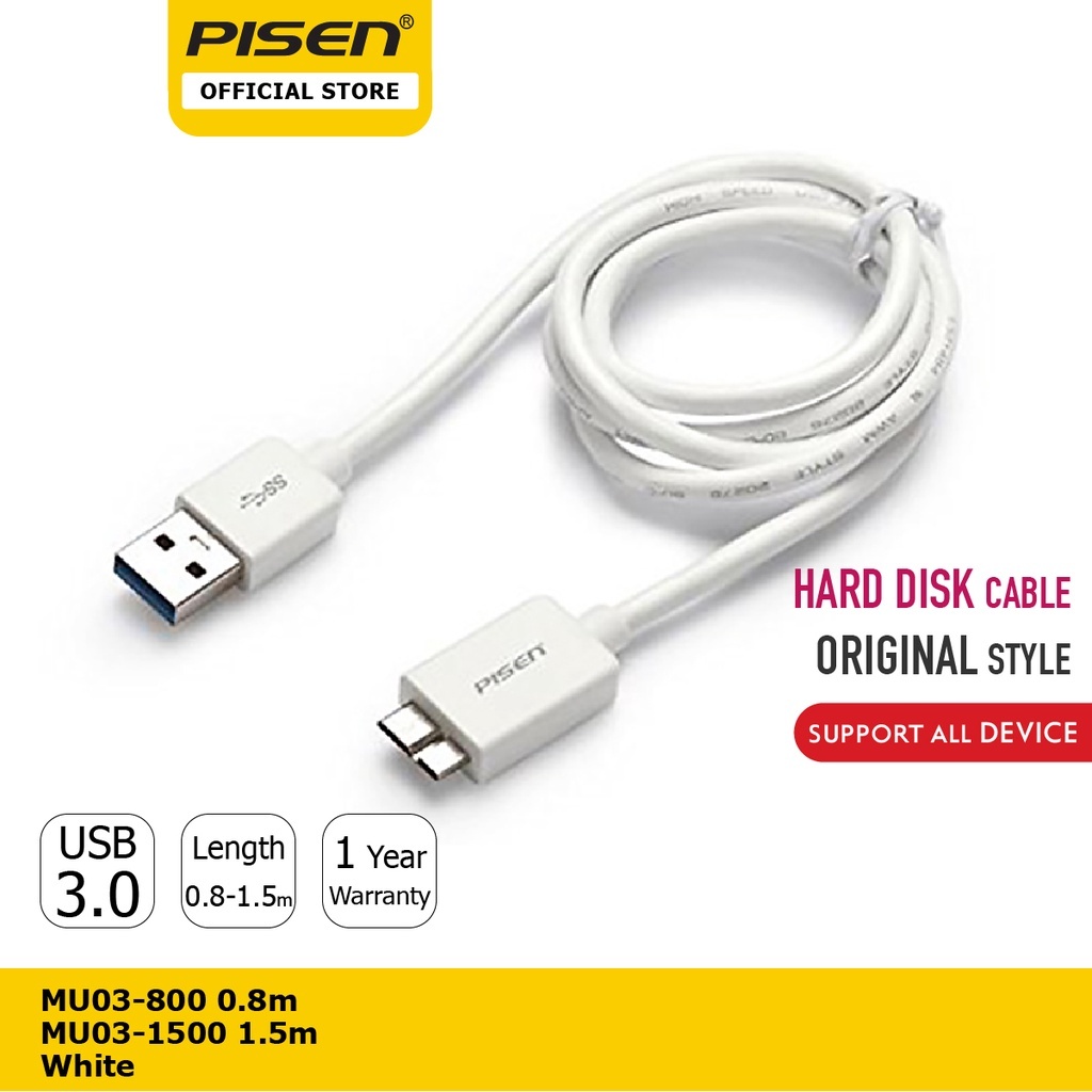 PISEN สายชาร์จ micro USB 3.0 สาย External/Portable Hard Disk ฮาร์ดดิสก์พกพา ทรงออริจินอล