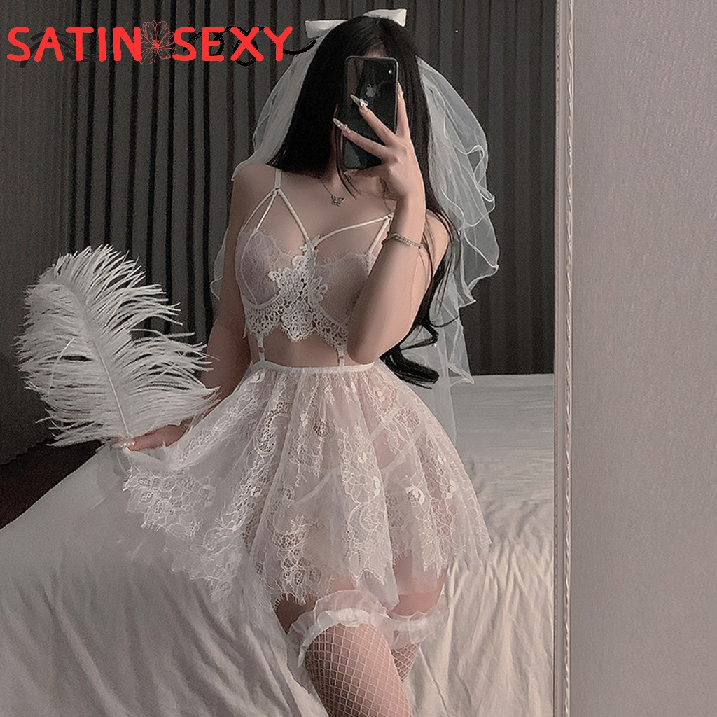 SATIN SEXY ชุดนอนลูกไม้ซีทรู ชุดนอนเซ็กซี่ ชุดนอนเเซ่บๆ 💖 ไซต์ M-XL นน.40-80 kg ลายลูกไม้ S-427