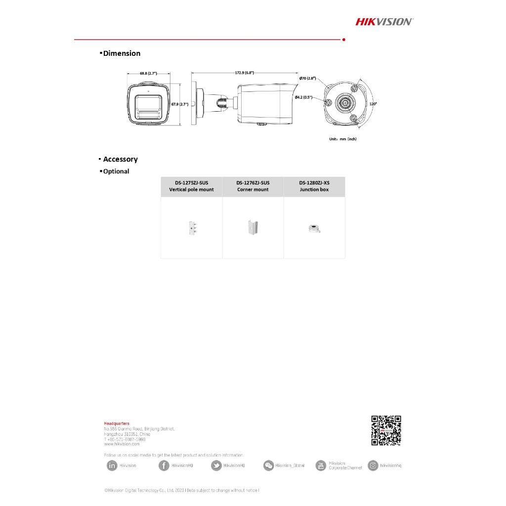 Hikvision กล้องวงจรปิด 2MP ColorVu มีไมค์ในตัว ไม่มีช่องใส่เมม รุ่น DS-2CD1027G2H-LIU เลนส์ 2.8mm