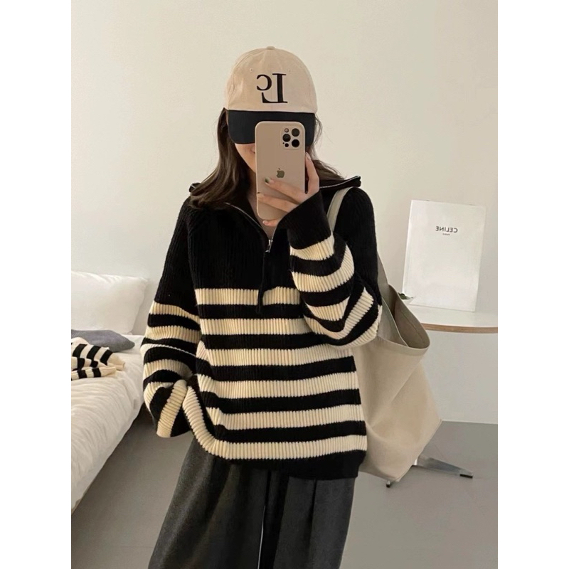 Strip Sweater เสื้อกันหนาว half ziped ลายทาง