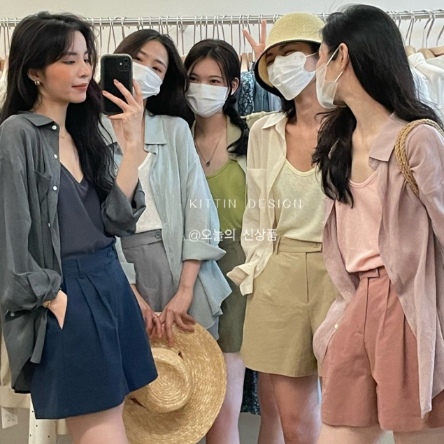𝑨𝒍𝒊𝒄𝒆♥︎ ⭐️แนะนำ⭐️ SUMMER SET ชุดเซ็ต3ชิ้น เสื้อคอปกแขนยาวผ้าชีฟองซิลค์ เสื้อสายเดี่ยวด้านในและกางเกงขาสั้น