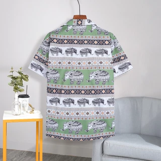 1099#เสื้อฮาวาย Hawaii พิมพ์ลาย ช้างมะลิ แนววินเทจ ทรงหลวม ใส่สบาย