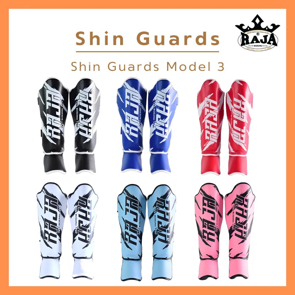 สนับแข้ง สนับแข้งมวยไทย อุปกรณ์ซ้อมมวย RAJA BOXING Shin Guards Model 3 (หนังไมโครไฟเบอร์ 100%)