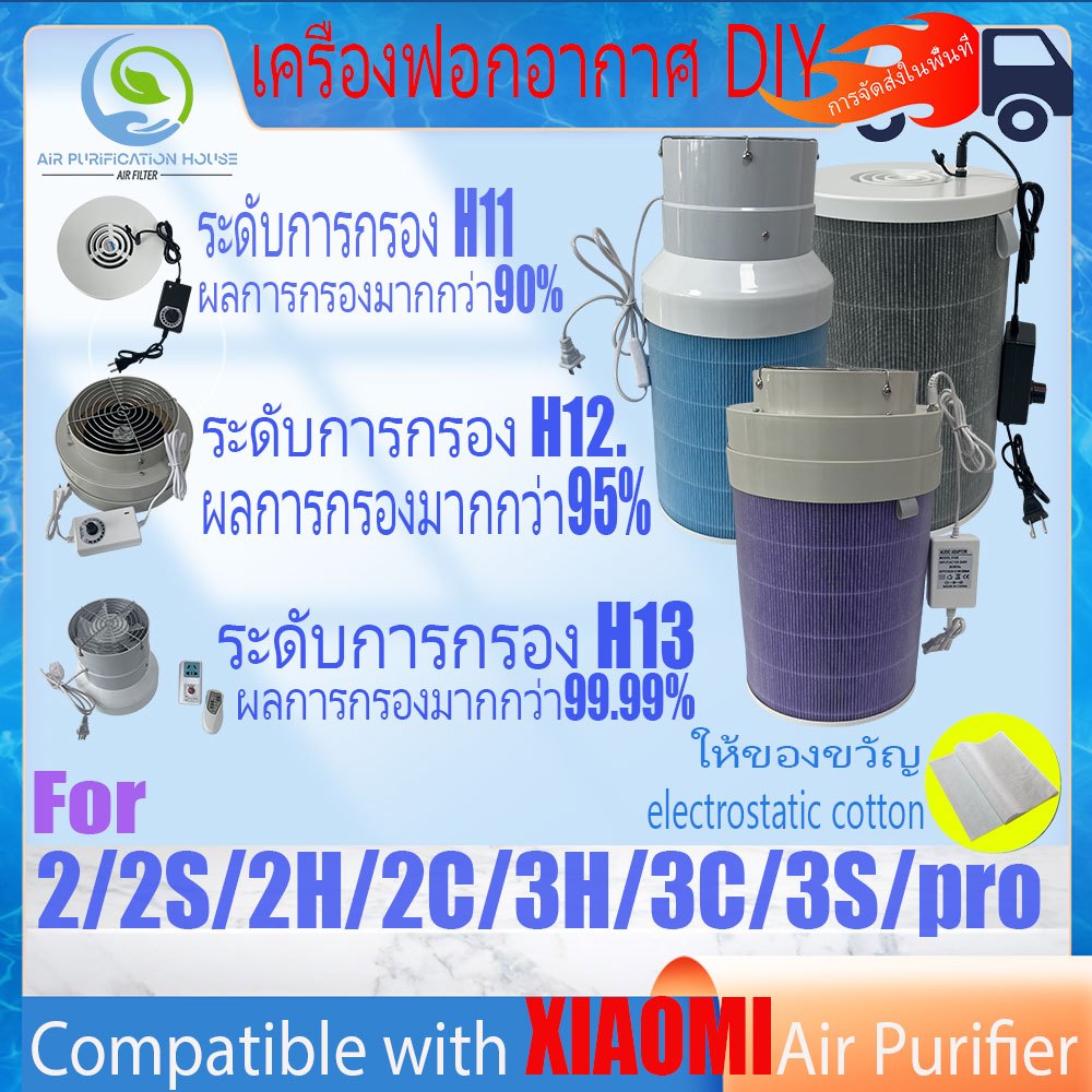 Xiaomi DIYเครื่องฟอกอากาศ ใส่กับไส้กรอง แท้ รุ่น2/2S/2H/2C/3H/3C/3S/pro filter ปรับความเร็วลมได้ กรอง ฝุ่นกลิ่นแบคทีเรีย