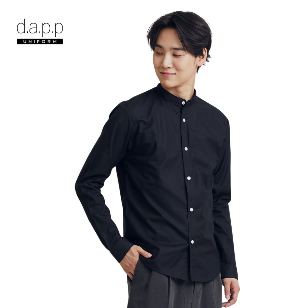 dapp uniform Men’sblack stand collar oxford shirt เสื้อเชิ๊ตแขนยาว คอจีน สีดำ(TSLB1005DPS)
