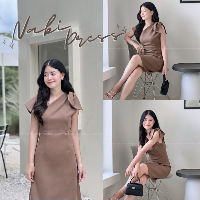 Nabi dress  💗🌷〰️เดรสแต่งโบว์เรียบหรูดูน่ารัก ใส่ออกงาน หรือ ใส่ทำงานได้น้า - BSR C.