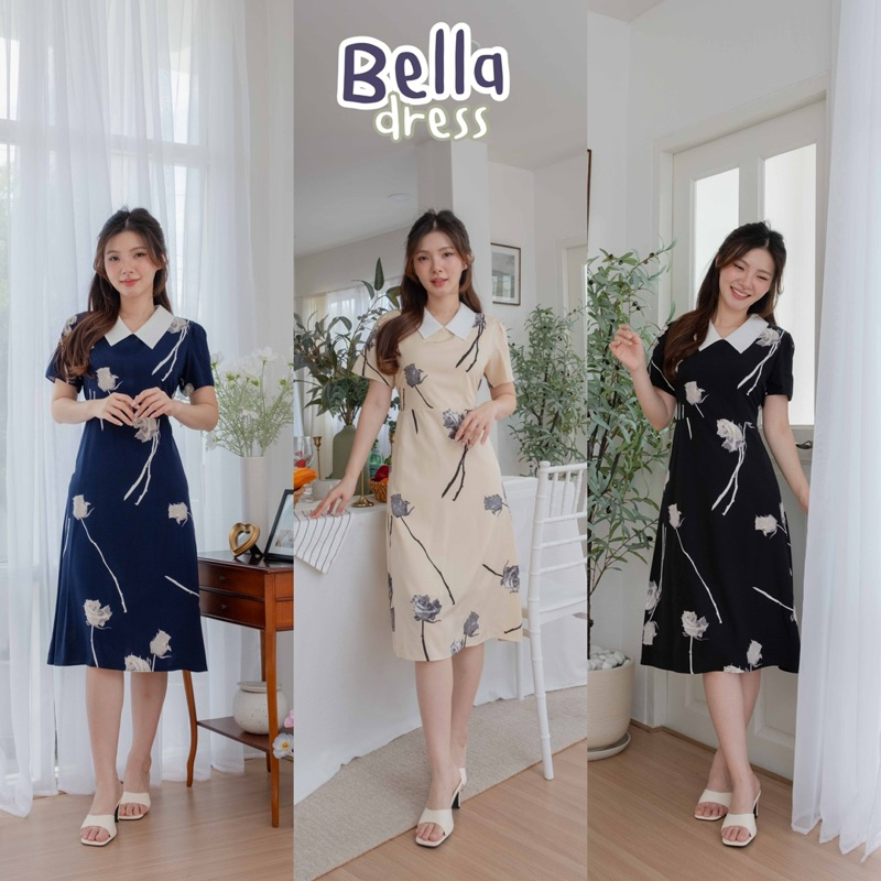 Bella เดรสคอปกขาวลายดอกไม้