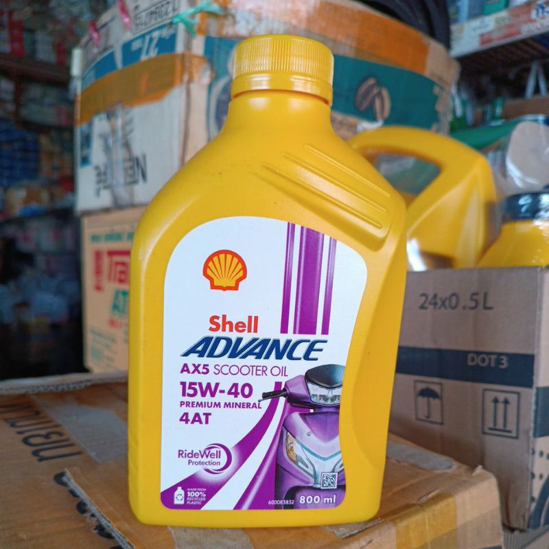 น้ำมันเครื่องมอเตอร์ไซค์ 4AT Shell Advance 4AT AX5 Scooter 15w-40 800ml.