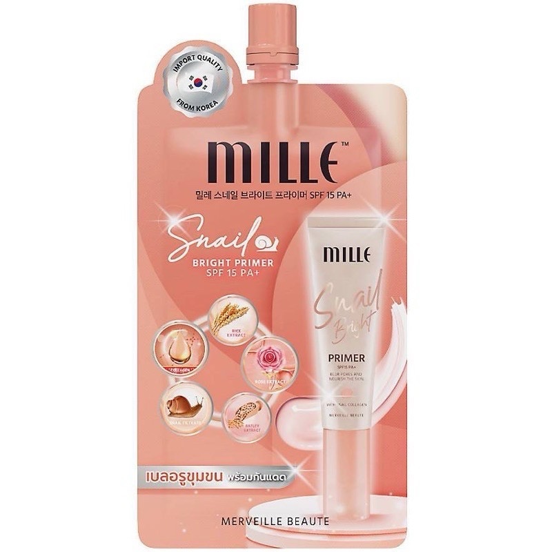 [ พร้อมส่ง ] MILLE มิลเล่ สเนล ไบร์ท ไพรเมอร์ เอสพีเอฟ15 พีเอ+ 6กรัม. แบบซอง