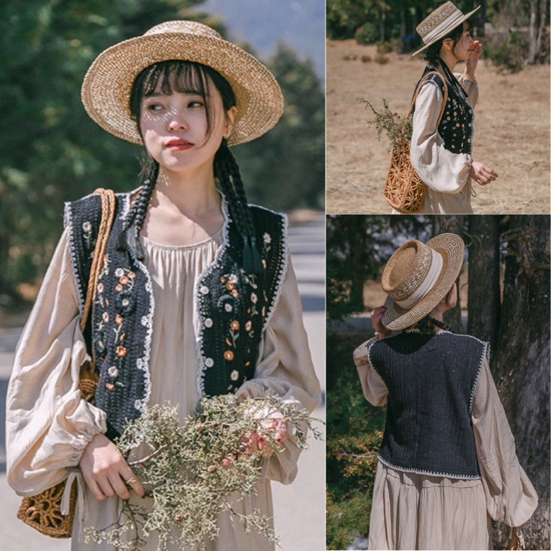 Unicrony พร้อมส่ง เสื้อกั๊กไหมพรม ปักลายดอกไม้ มีกระดุม สไตล์มาตาลดา โบฮีเมียน ราคา ถูกที่สุด ดีลบีเคเค แกลเลอรีภาพที่ 2