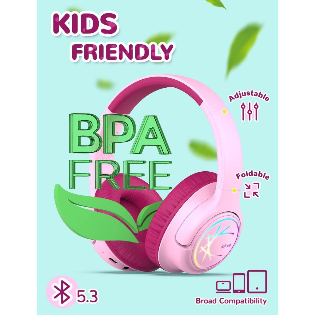 [ประกันศูนย์ไทย] iClever BTH18 Kids Headphones BT Blue&Pink หูฟังเด็ก หูฟังครอบหู หูฟังสาย Safe sound 74/85/94 dB