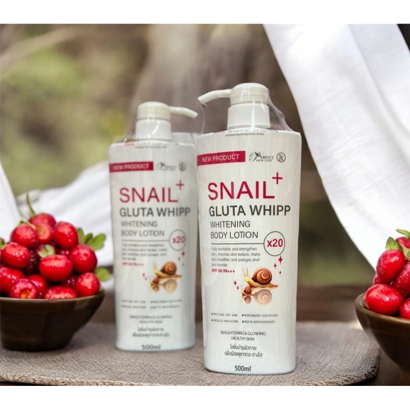 SNAIL GLUTA WHIPP WHITENING BODY LOTION ×20 โลชั่นสเนล เปลือย 500ml