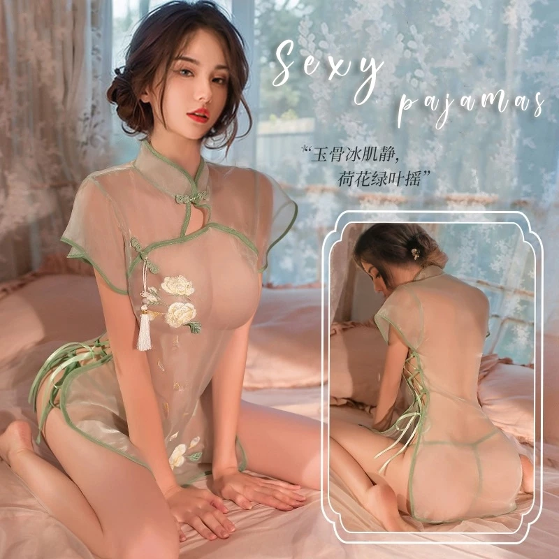 ชุดนอนเซ็กซี่ ชุด ชุดจีน เซ๊กซี่ ซีทรู งานปักดอกไม้สวยๆ บาง โปร่งแสง และเบา ส่งไวจากไทย1-3วัน H9249