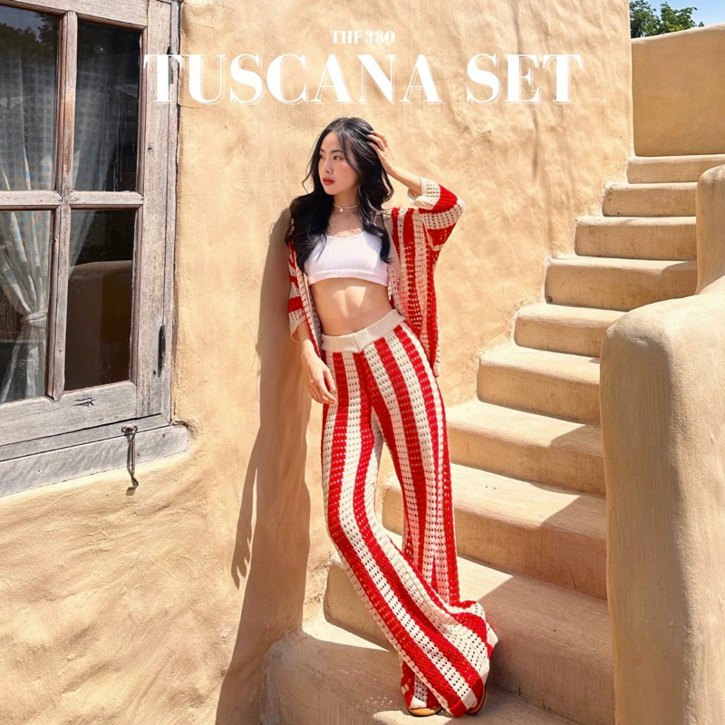 (พร้อมส่ง) THF380 Tuscana set ชุดเซ็ตไหมพรมตาข่าย ฮ๊อต แซ่บ