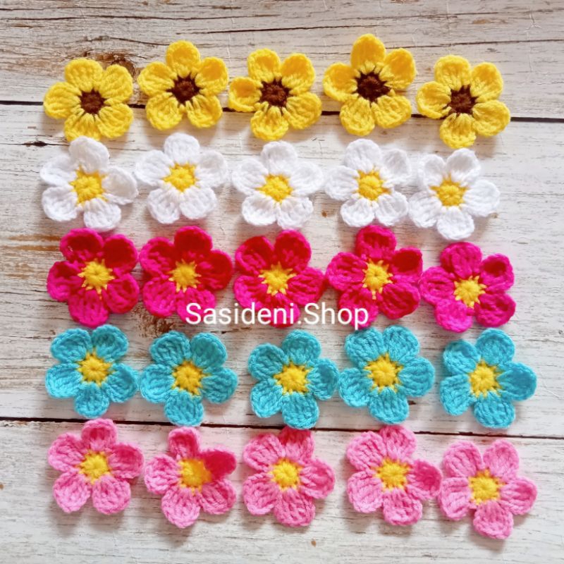 5 ชิ้น/ดอกเดซี่ถักโครเชต์ ดอกทานตะวัน ดอกไม้ไหมพรม สีขาว 4.5 cm