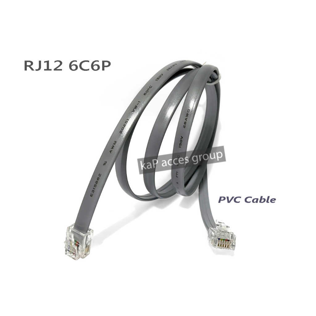 สายโทรศัพท์ 6 Pin แจ็คหัวท้าย พีวีซีความเร็วสูง 6 สาย 6pin สายสีเทาแบน RJ12 6P6C สายเคเบิลสื่อสารโทร