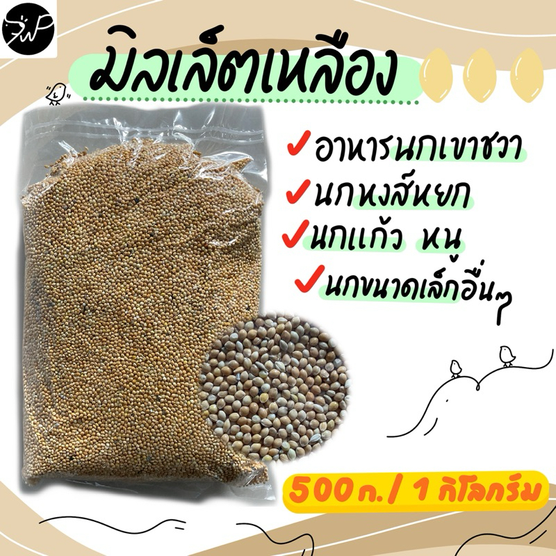 มิลเล็ตเหลือง อาหารนกเขาชวา นกแก้ว นกหงส์หยก ขนาด 500 กรัม และ 1 กิโลกรัม