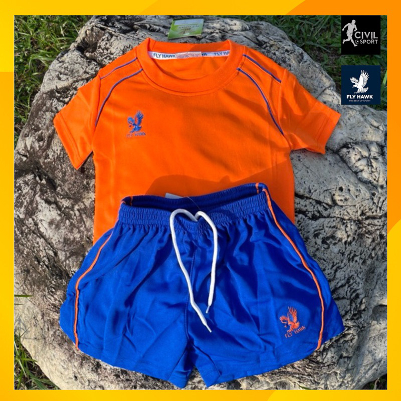 FlyHawk ชุดกีฬาเด็ก เสื้อ+กางเกง ชุดพละ เด็กอนุบาล สีสันสดใส ใส่สบาย ระบายเหงื่อได้ดี