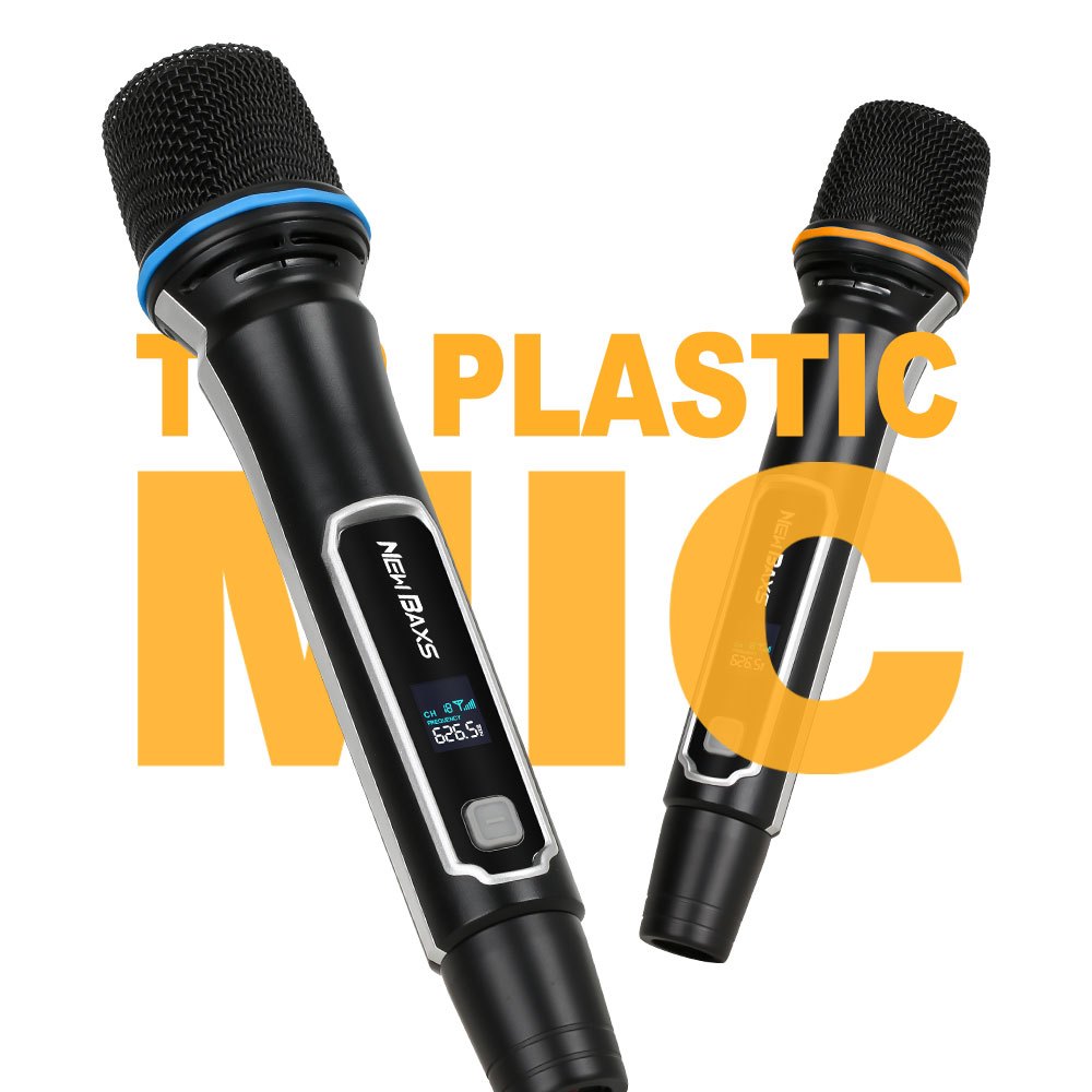 NEW BAXS VP-606 ไมโครโฟนไร้สายระดับมืออาชีพ 2 ตัวพร้อมฟังก์ชั่นตรวจจับ USB ความถี่ที่ปรับได้ ระยะรับ UHF 80